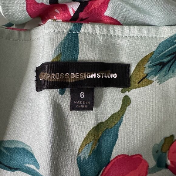 Express Skirt Women 6 Green Pink Floral Design Studio A-Line Skirt Silk Colorful - Picture 6 of 8